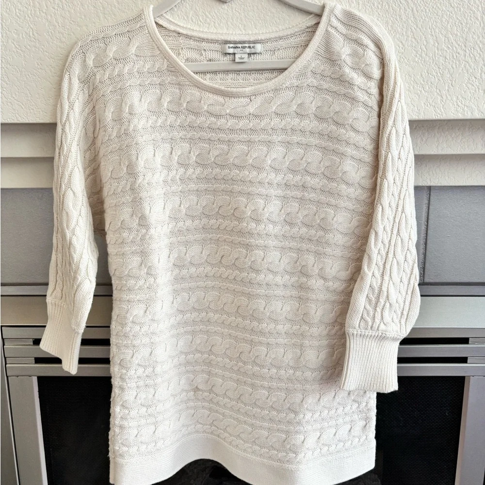 Banana Republic Women's Soft Cream Cable Knit Cowl Neck Sweater LARGE - Picture 5 of 7